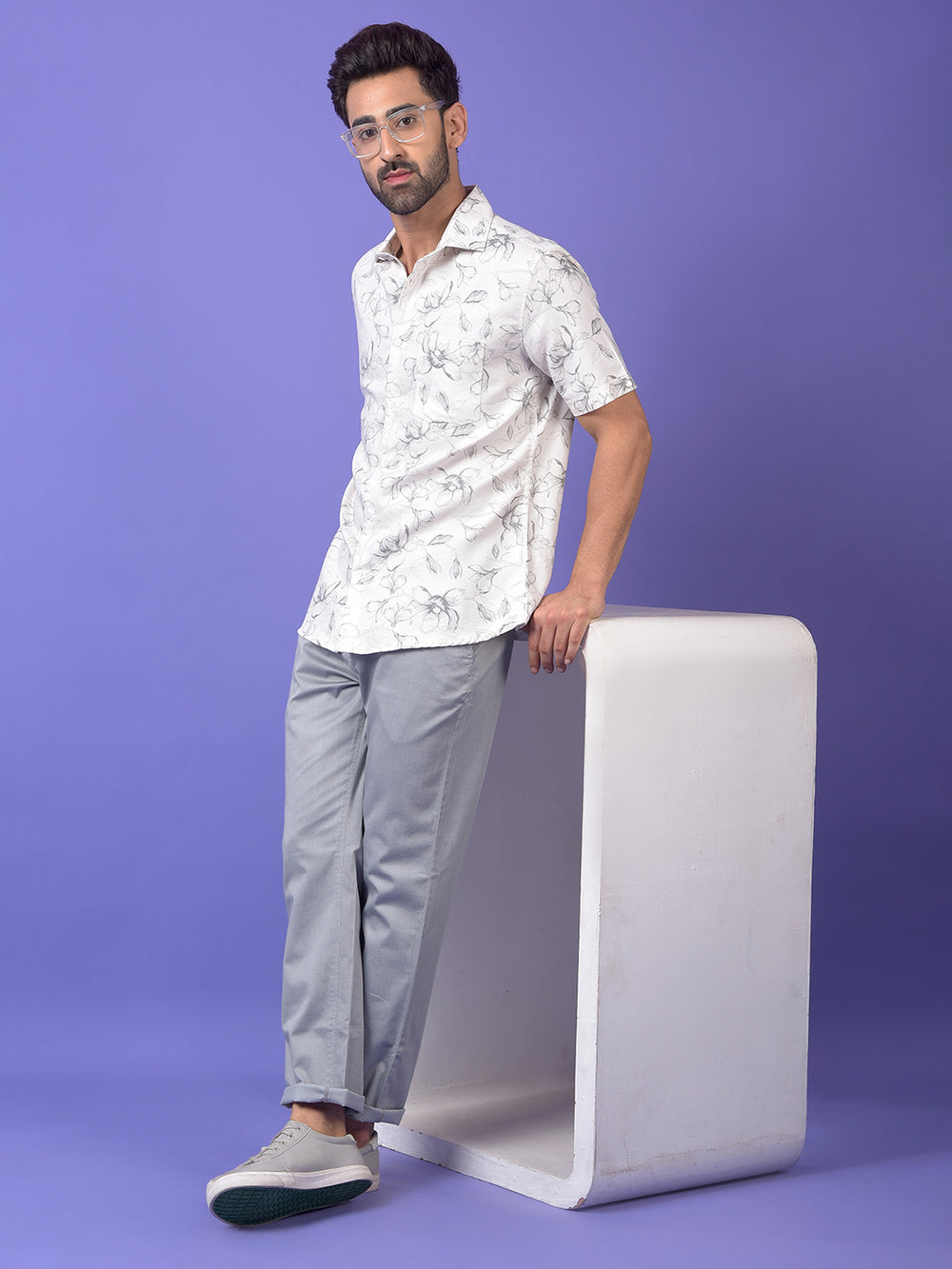 White Floral Print Shirt