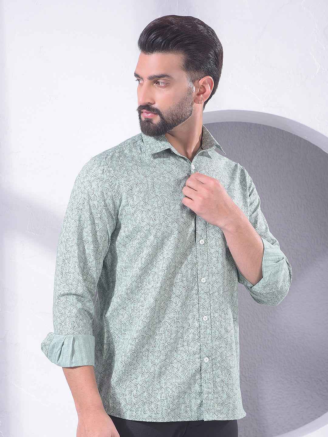 Green Geometric Print Shirt