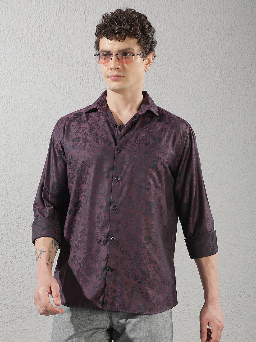 Purple Floral Print Shirt