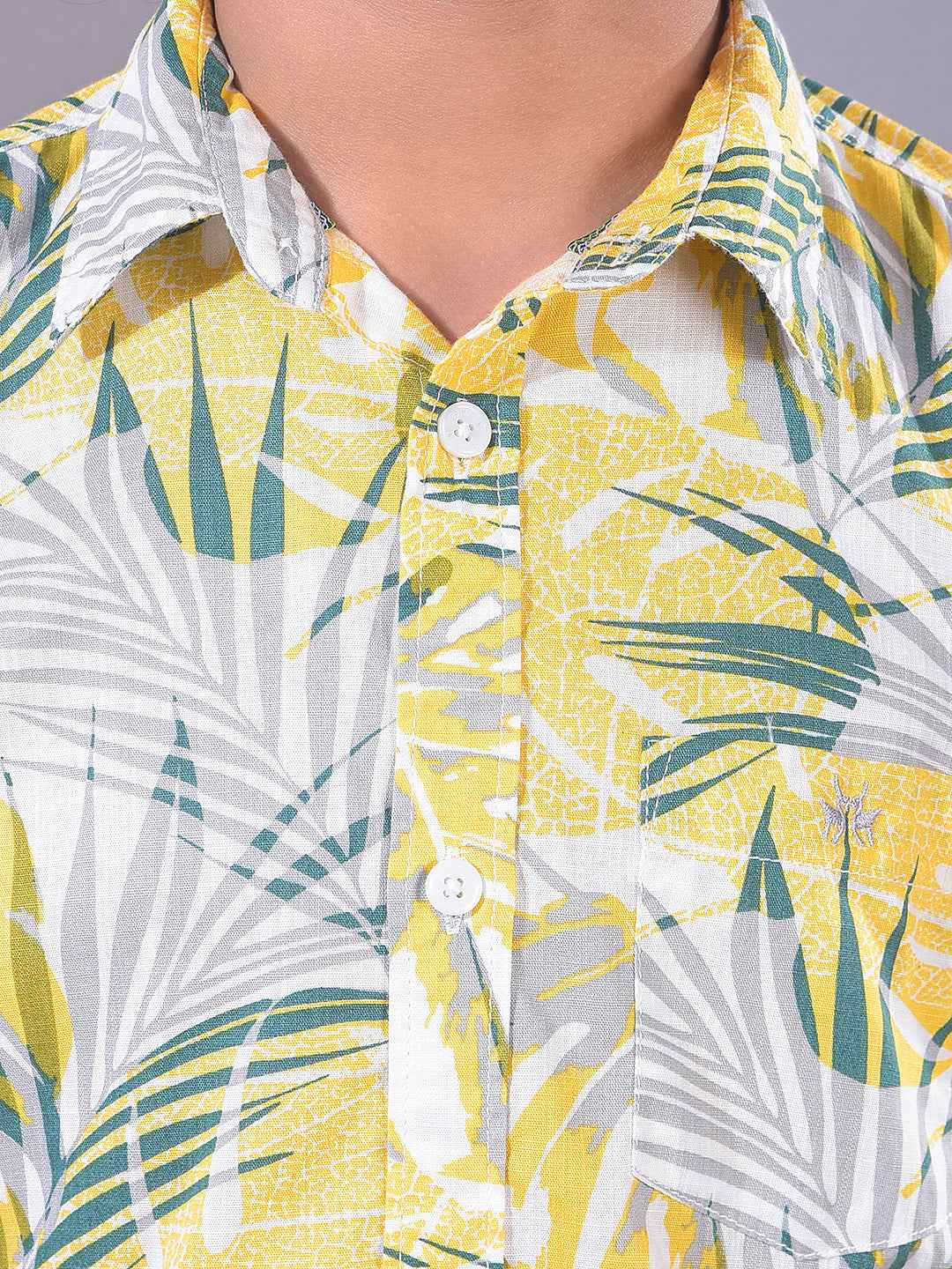 Yellow Botanical Print 100% Cotton Shirt