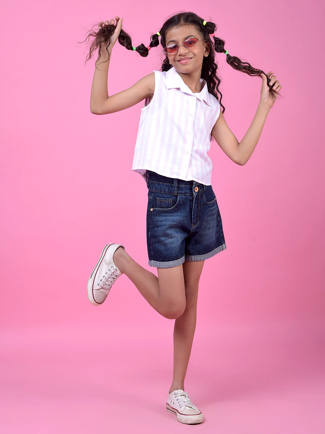 Blue 100% Cotton High-Waist Hot Pants