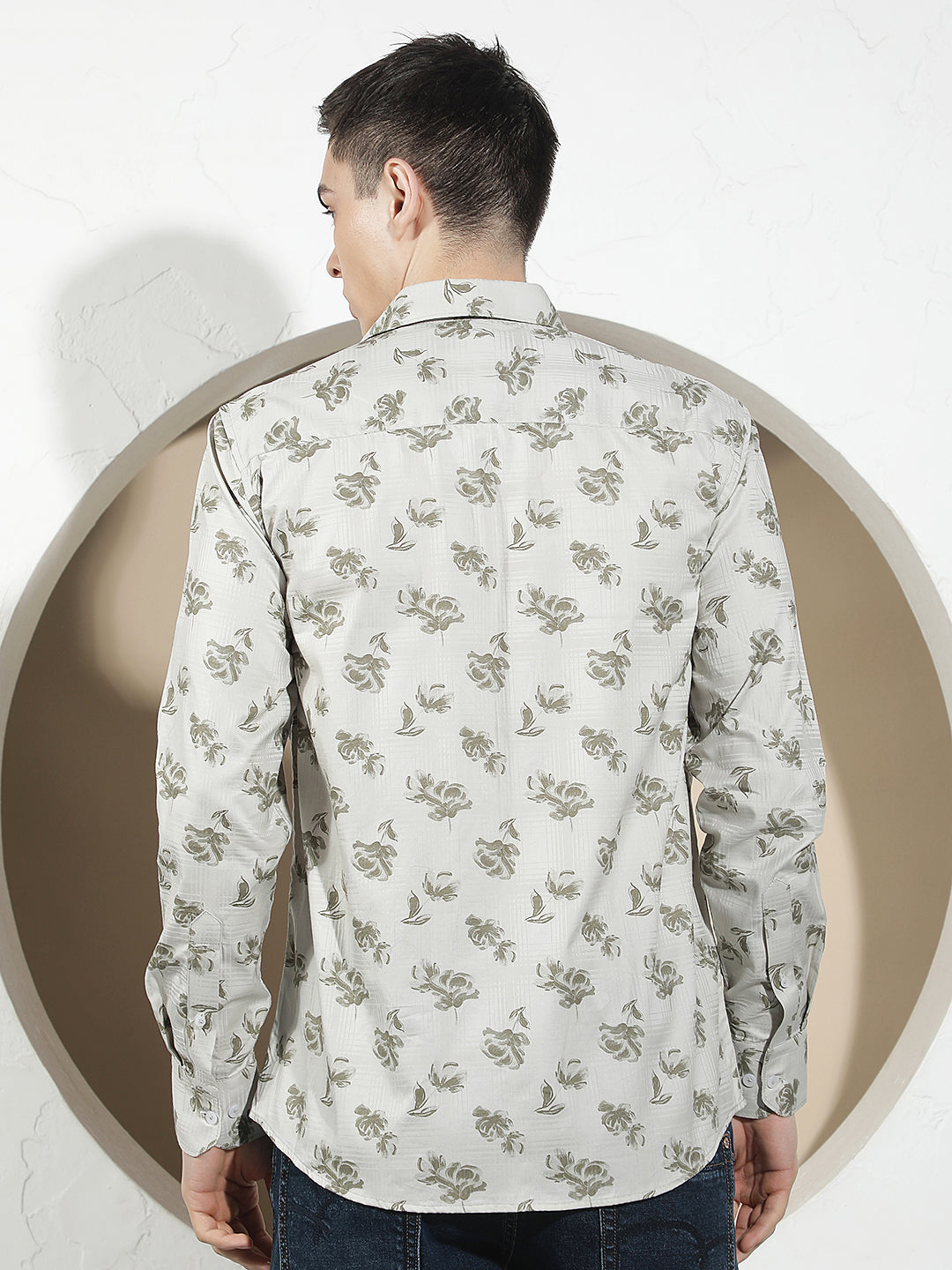 Grey Floral Print 100% Cotton Shirt