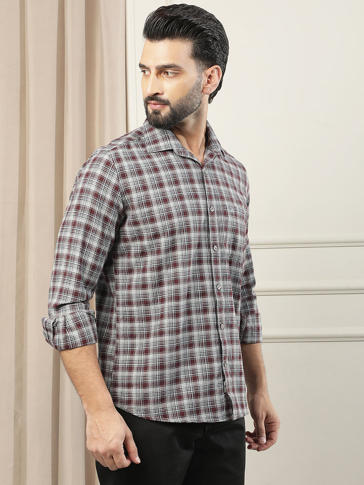 Purple Checked 100% Cotton Shirt