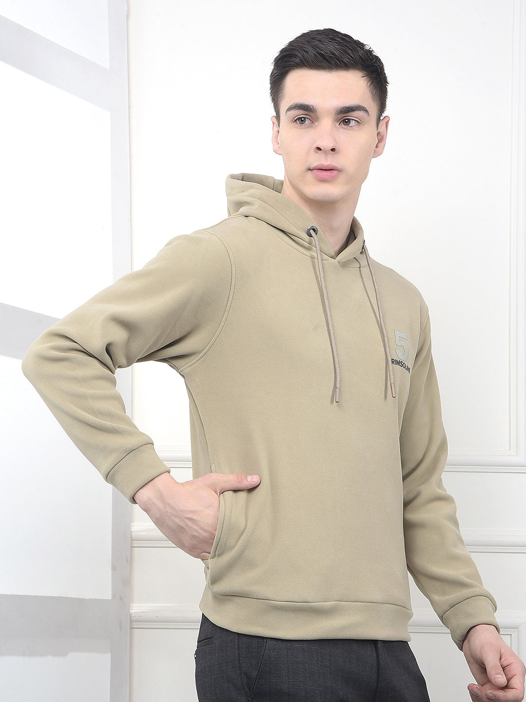Beige Graphic Print Hooded Neck Sweatshirt