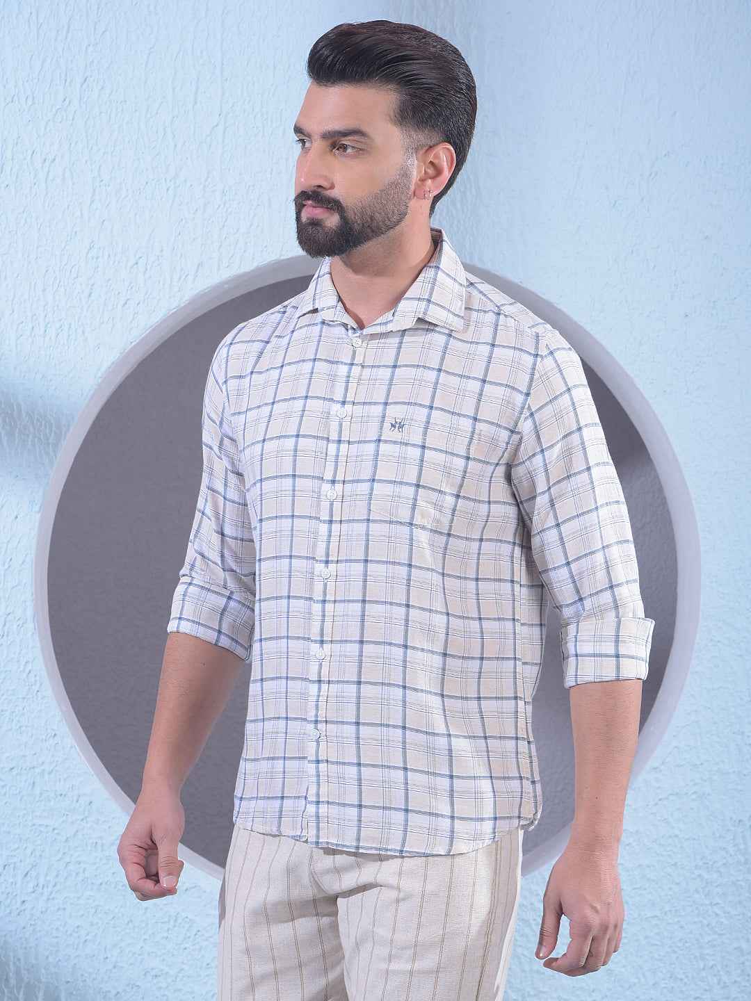 Grey Checked Linen Shirt