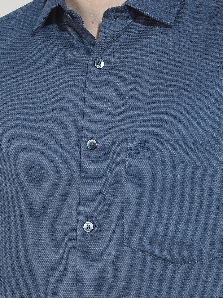 Chic Royal Blue Jacquard Shirt