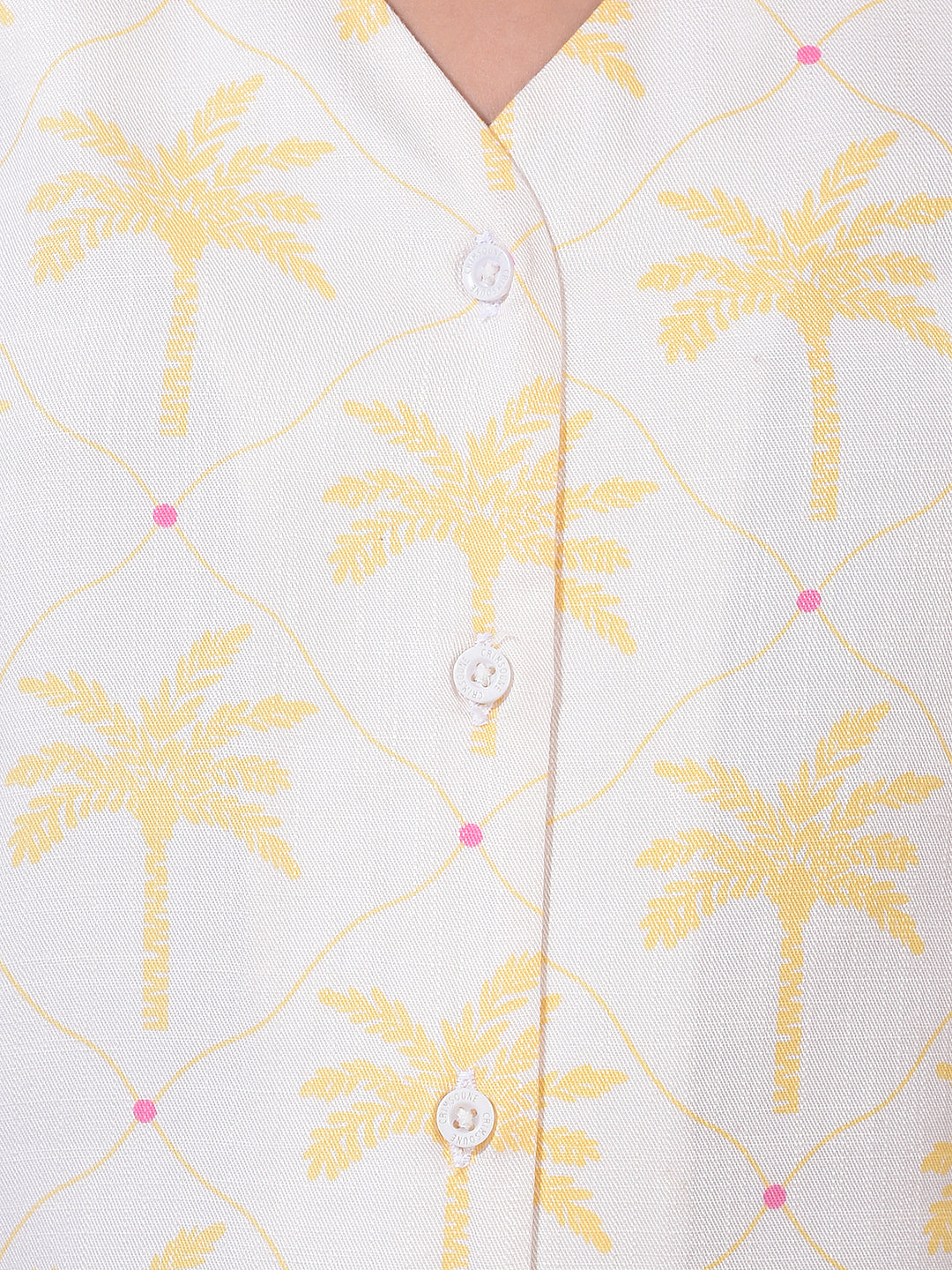 Yellow Floral Print V-Neck Shirt