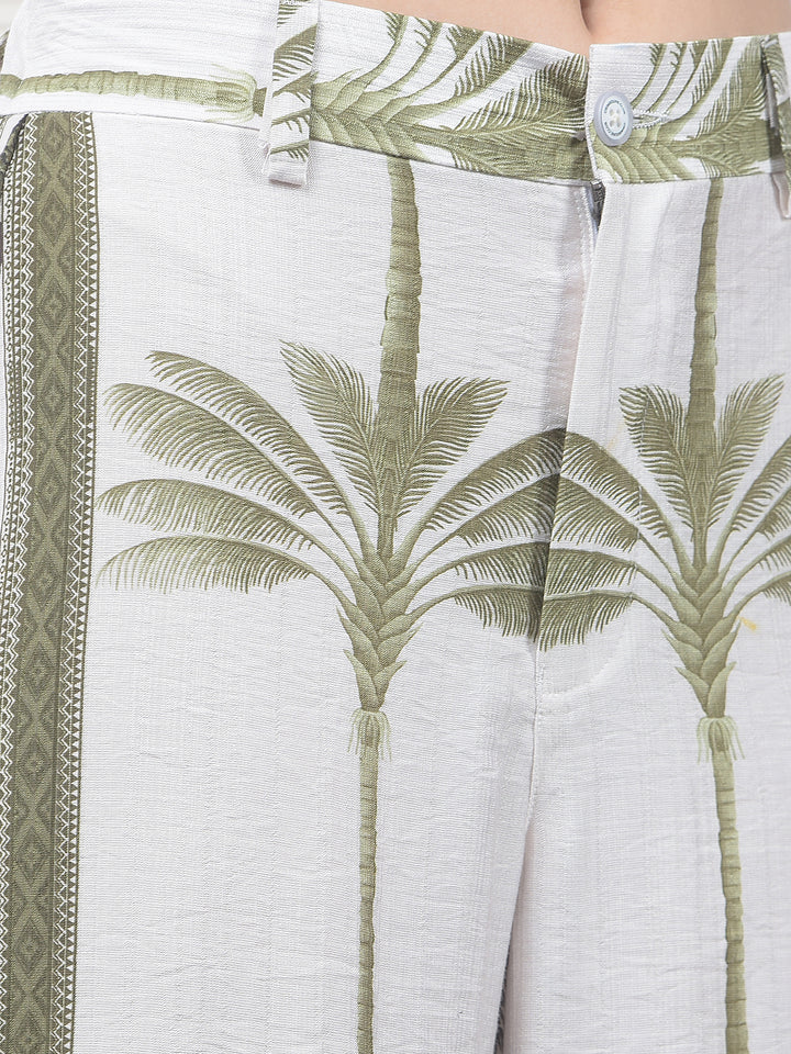 Green Floral Print Wide Leg Casual Trousers