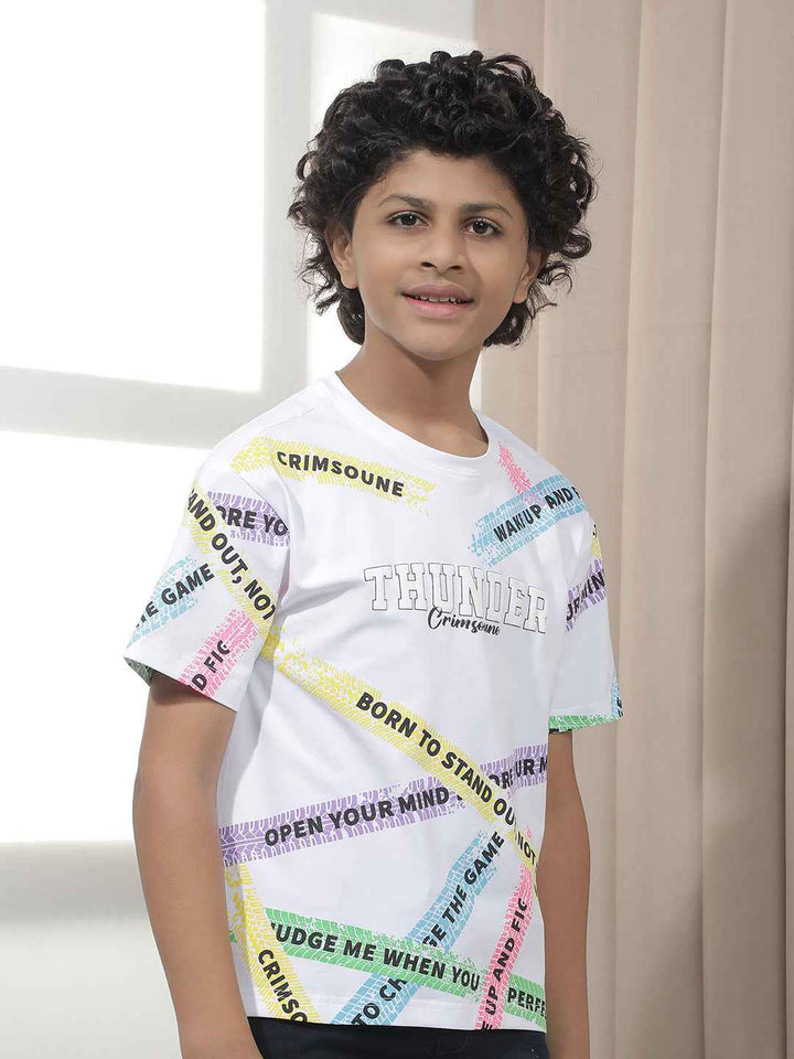 White Typographic Printed T-Shirt