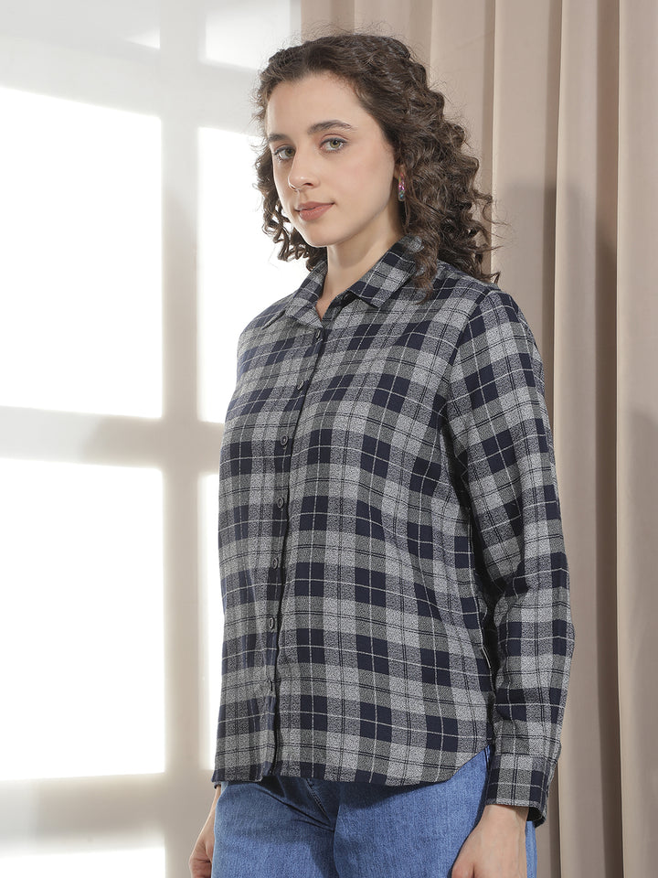 Navy Blue Checked Shirt