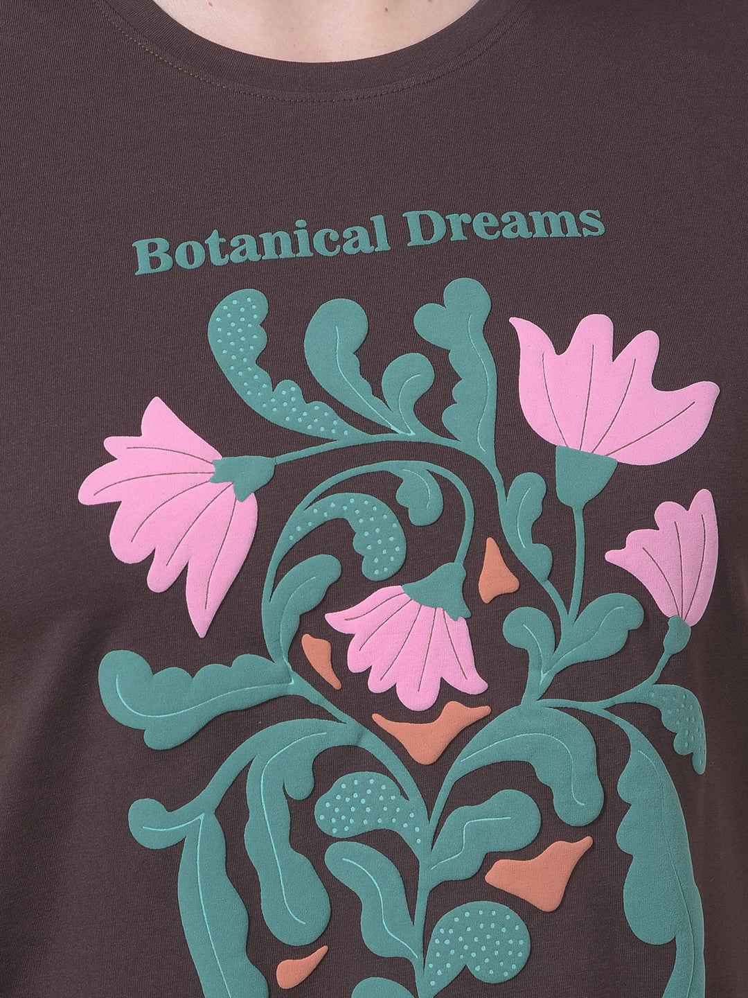 Brown Floral Print Cropped T-Shirt