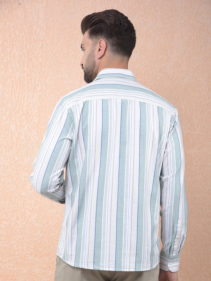 Green Vertical Stripes 100% Cotton Shirt
