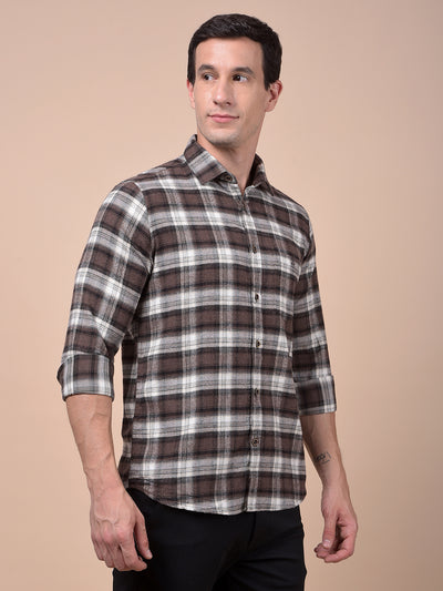 Brown Checked 100% Cotton Shirt
