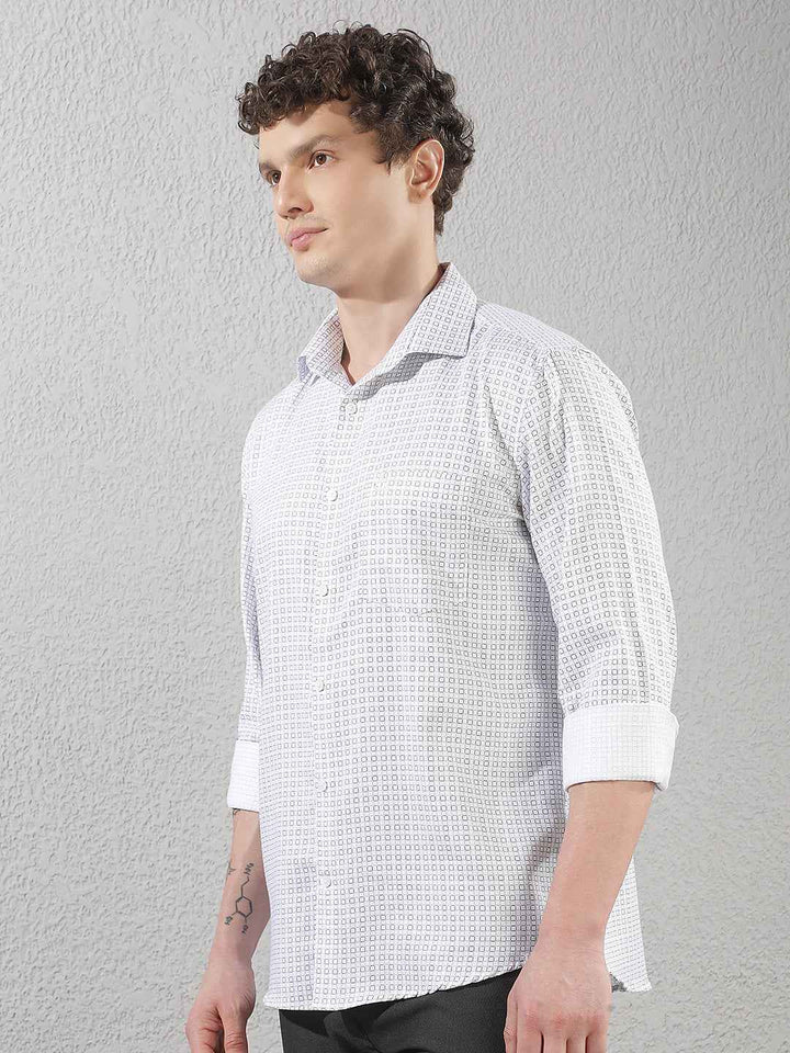 White Geometric Print Shirt