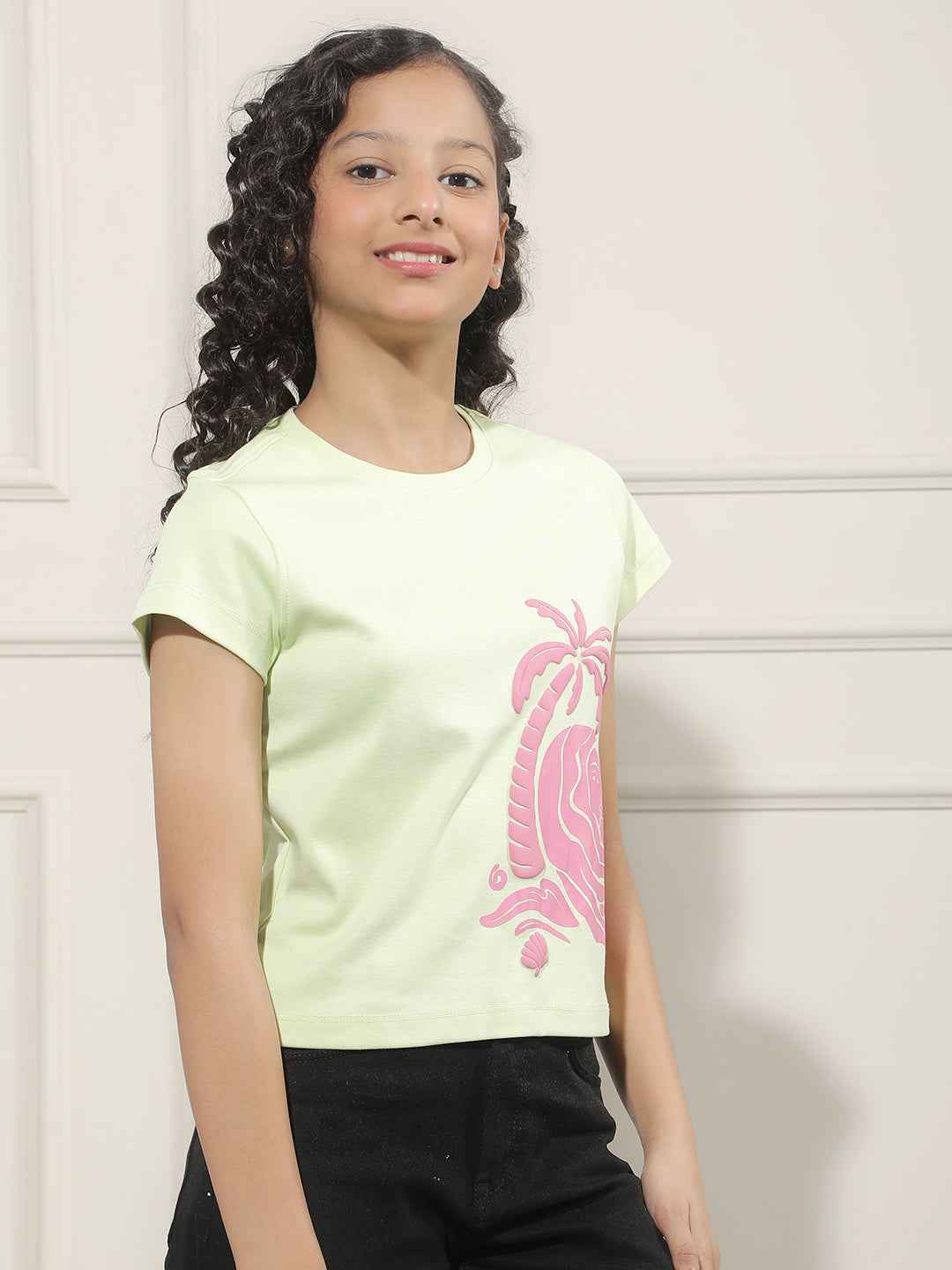 Green Graphic Print Crop T-Shirt