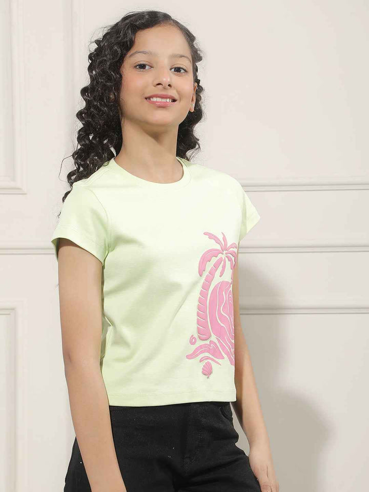 Green Graphic Print Crop T-Shirt