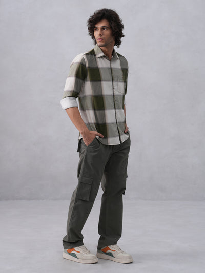 Olive Checked 100% Cotton Corduroy Shirt