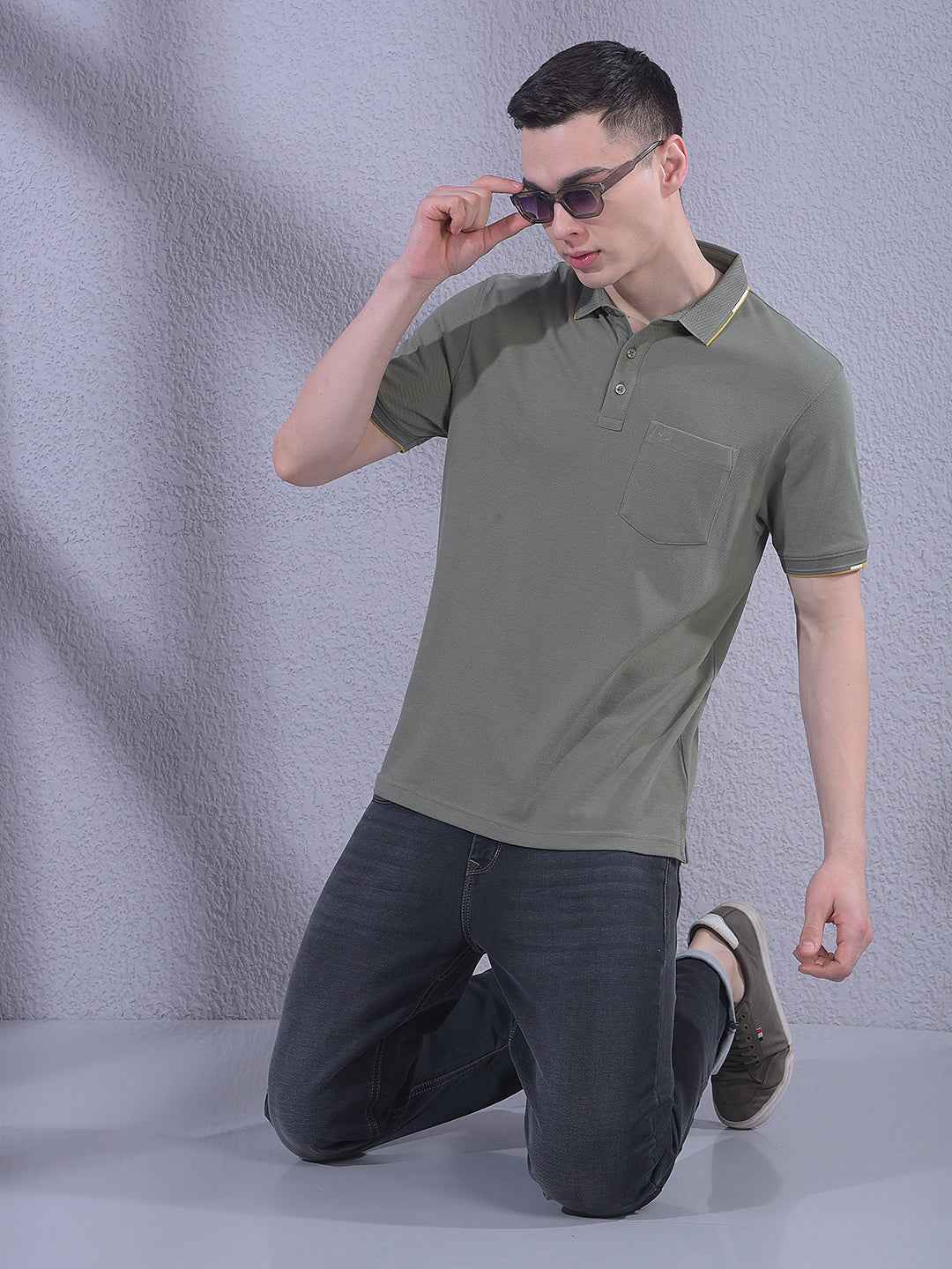 Olive Polo Neck T-Shirt