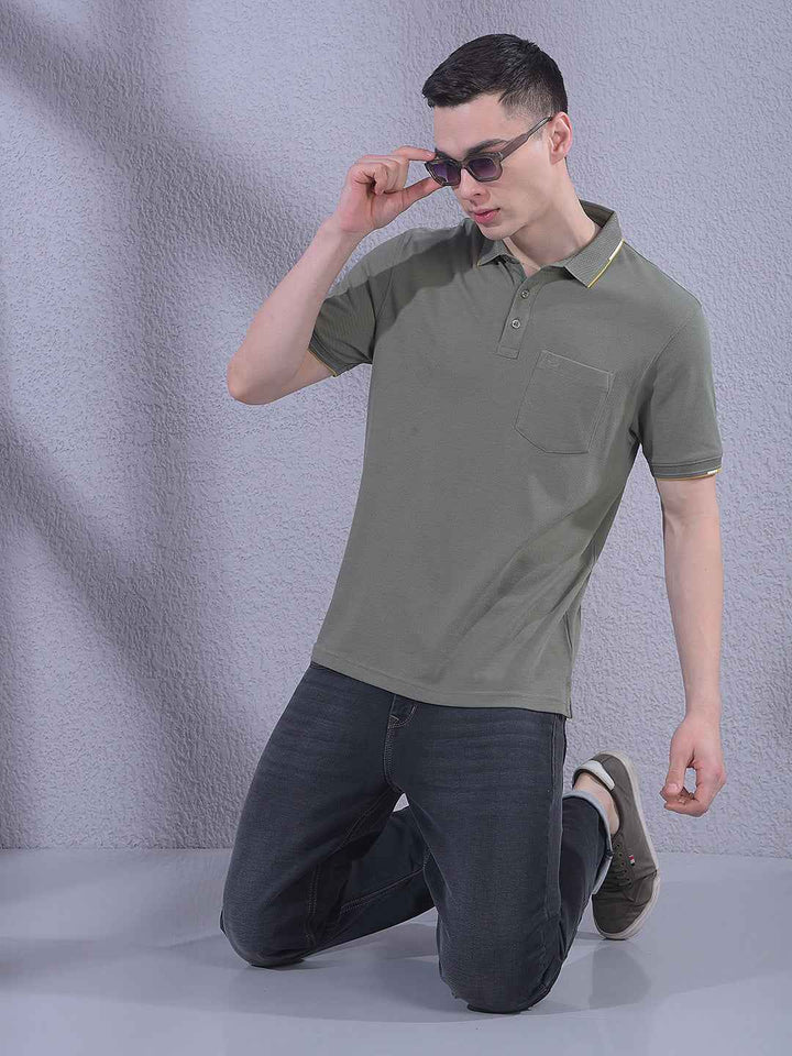 Olive Polo Neck T-Shirt