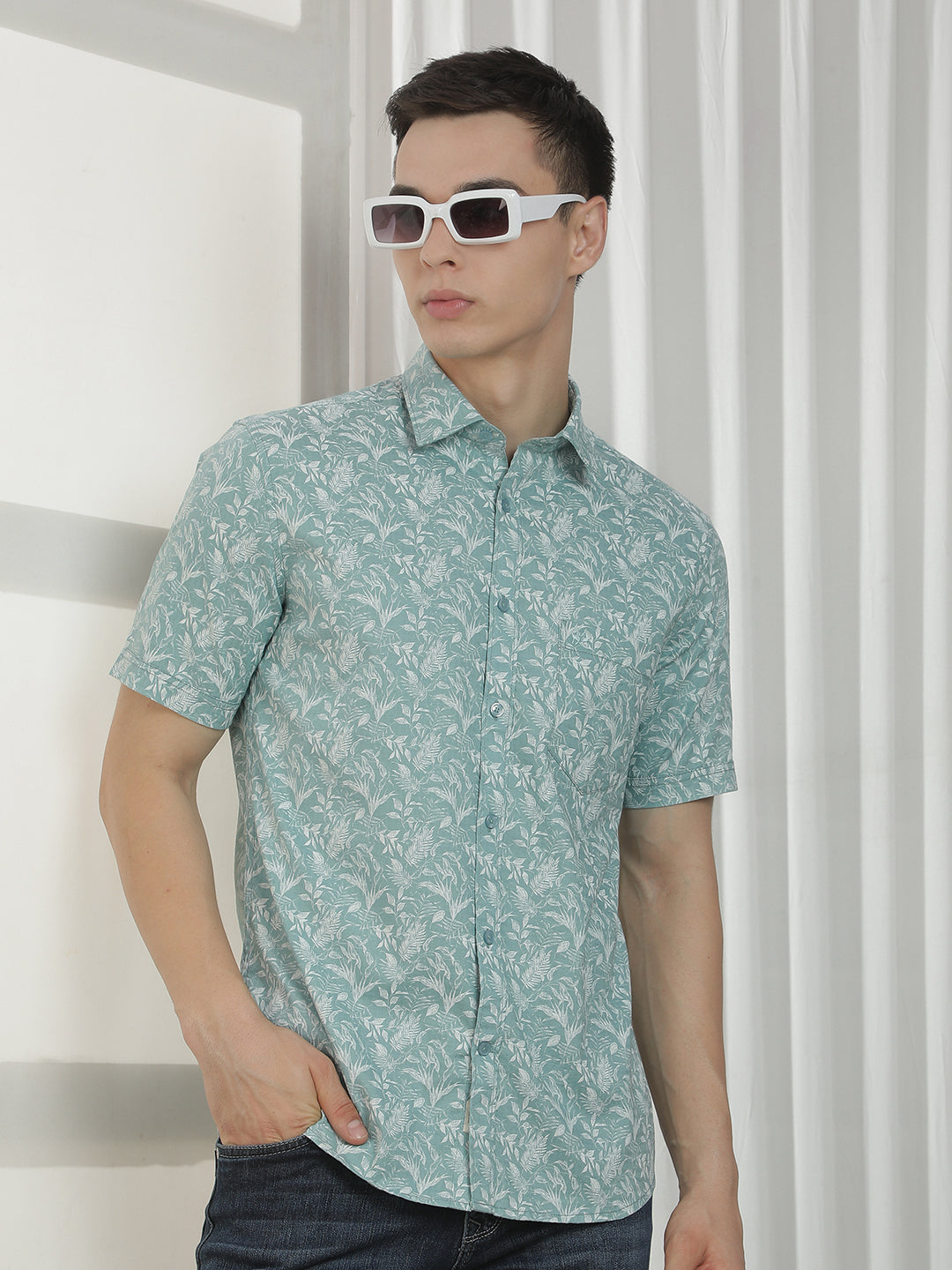 Green Floral Print Shirt