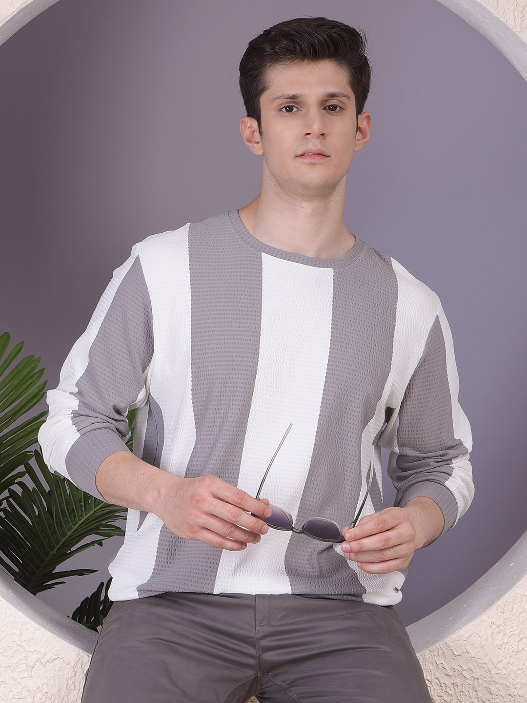 Grey Vertical Stripes Sweatshirt