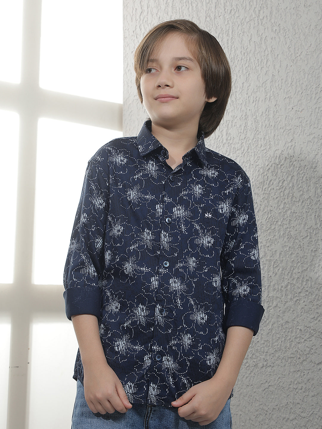 Blue Floral Print 100% Cotton Shirt