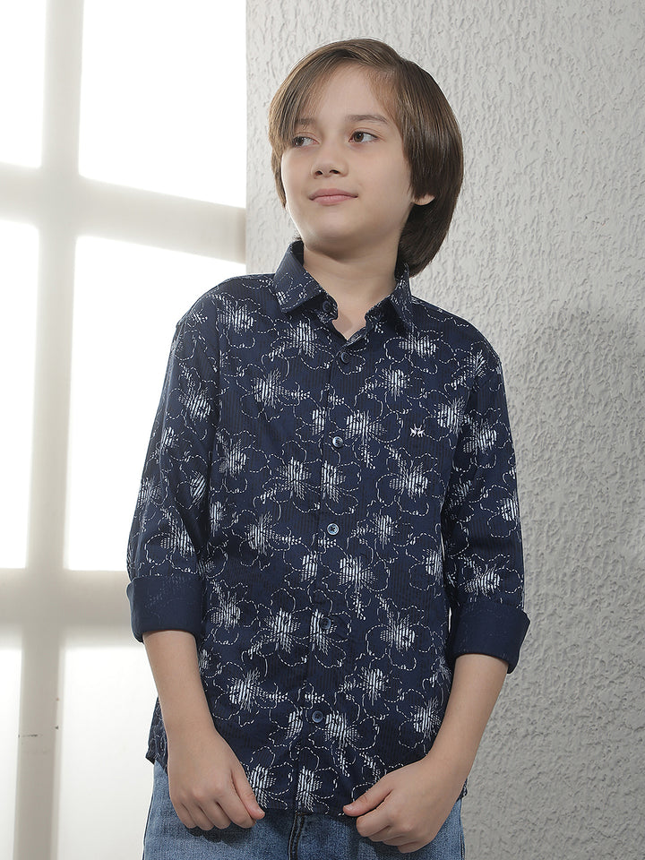 Blue Floral Print 100% Cotton Shirt