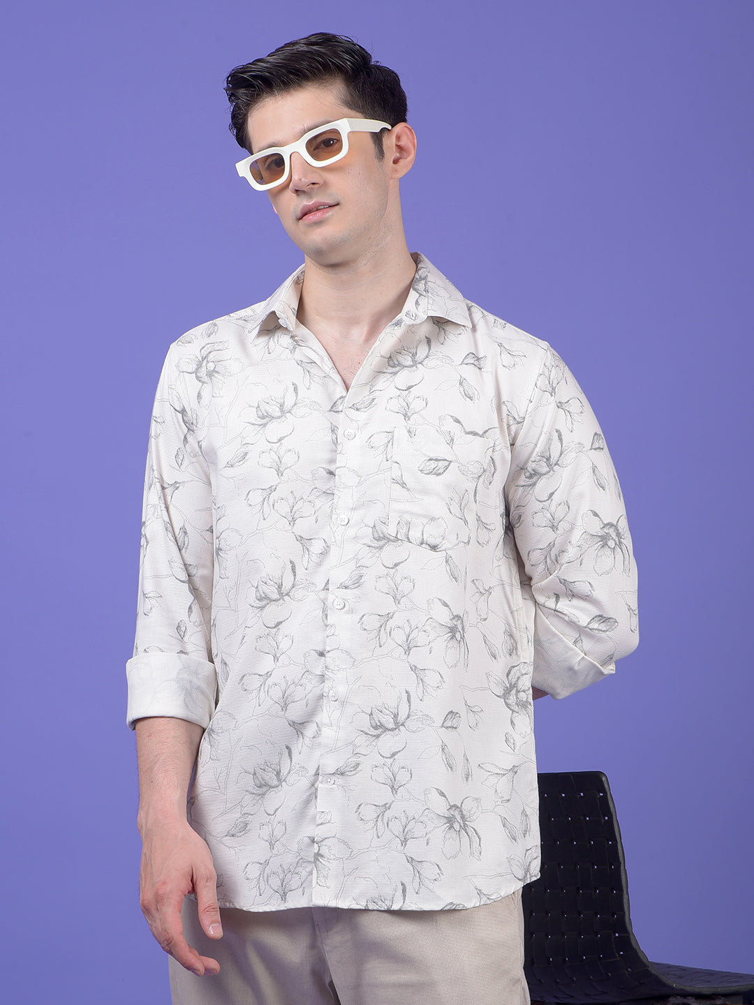 White Floral Print Shirt