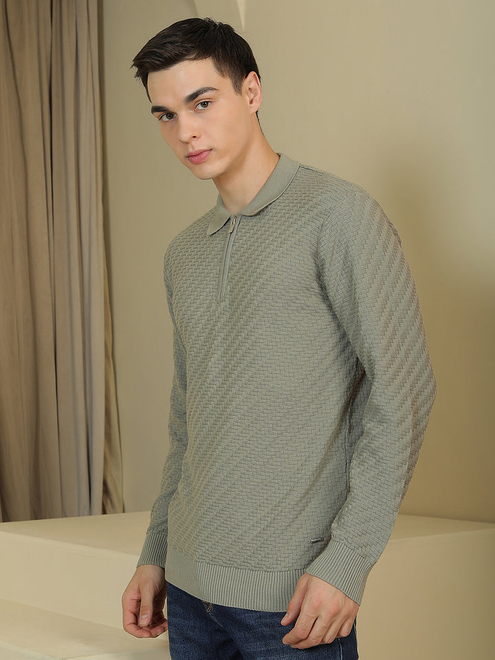 100% Cotton Green Polo Neck Sweater