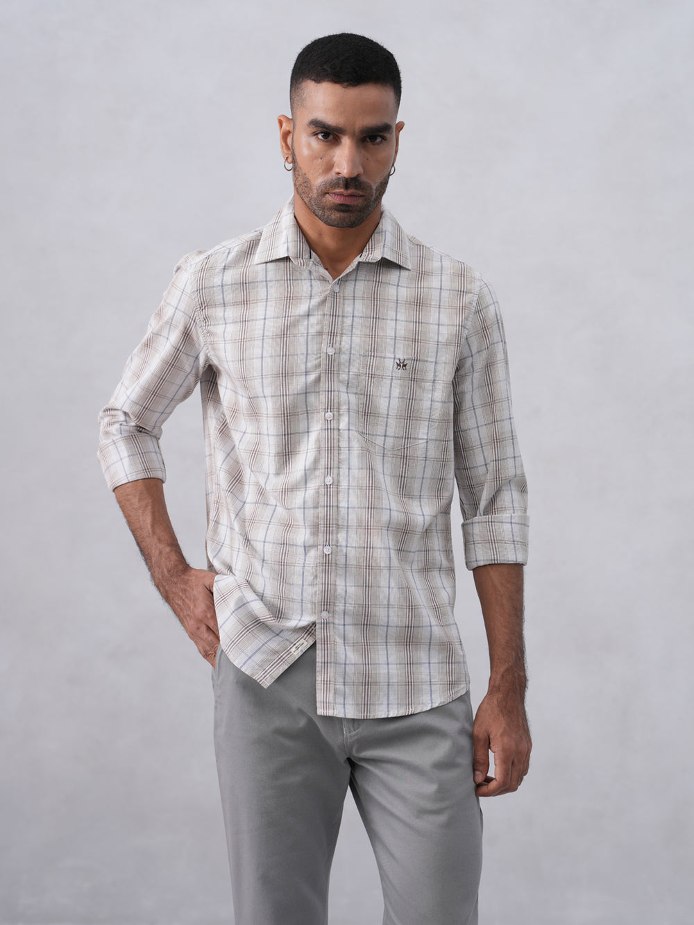 Brown Checked 100% Cotton Shirt