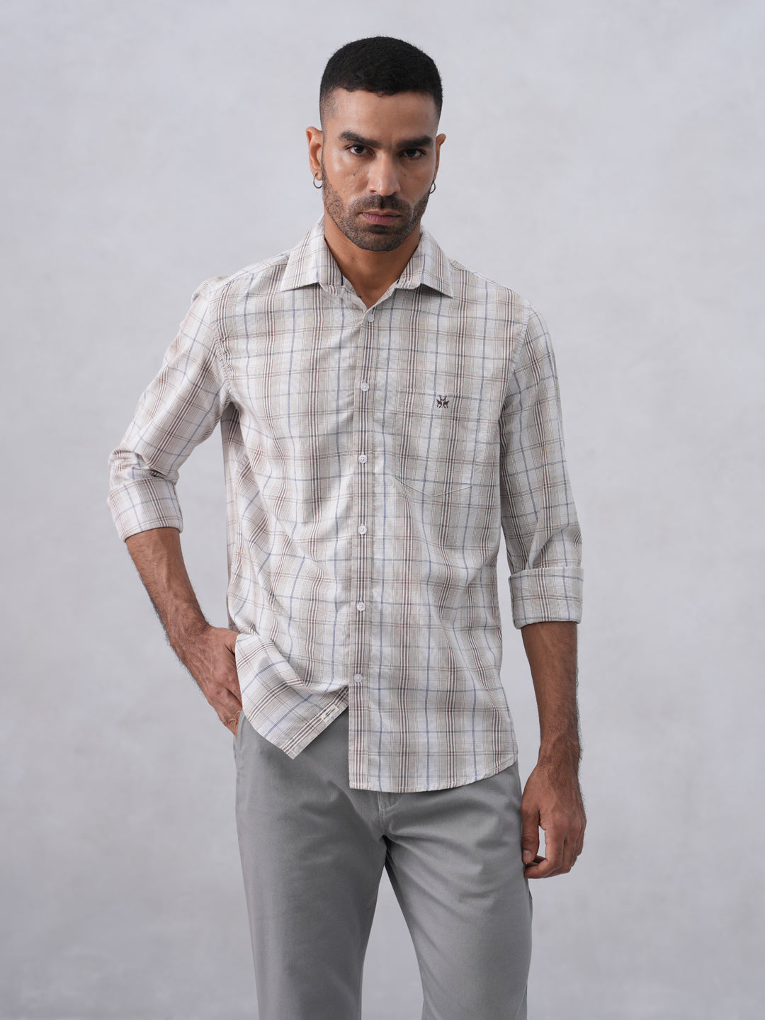 Brown Checked 100% Cotton Shirt