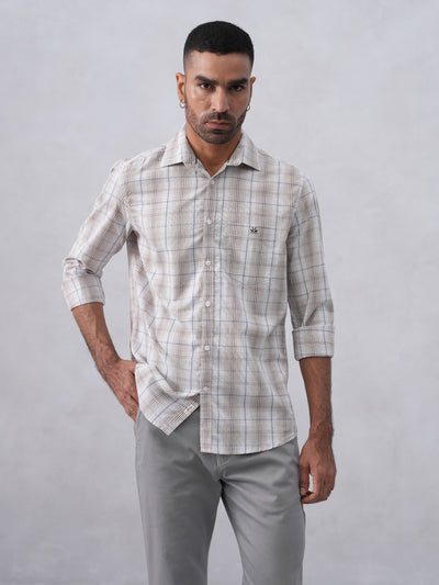 Brown Checked 100% Cotton Shirt