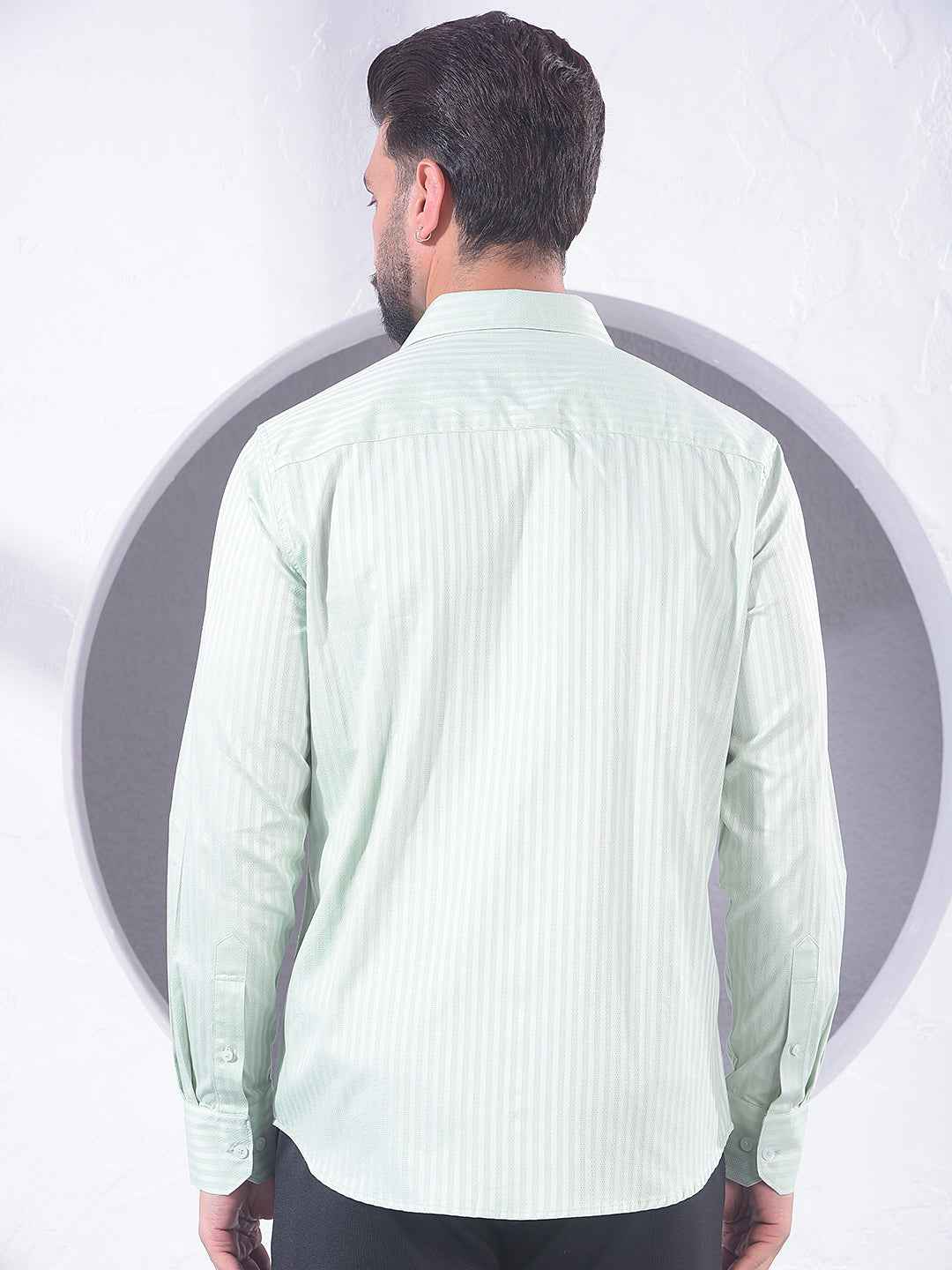 Green Vertical Stripes 100% Cotton Shirt