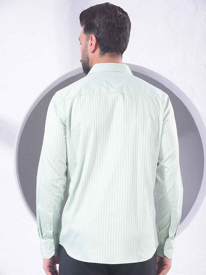 Green Vertical Stripes 100% Cotton Shirt
