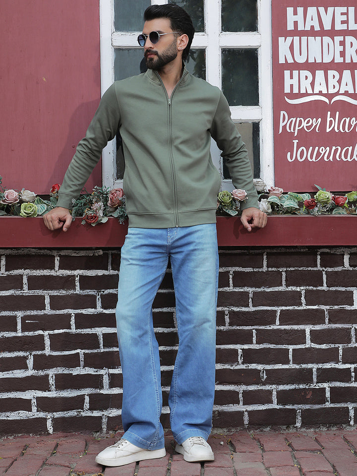 Olive Front Open Sweatshirt