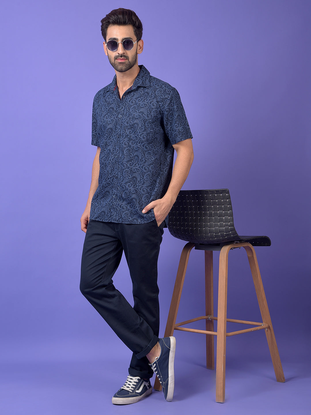 Navy Blue Printed Shirt