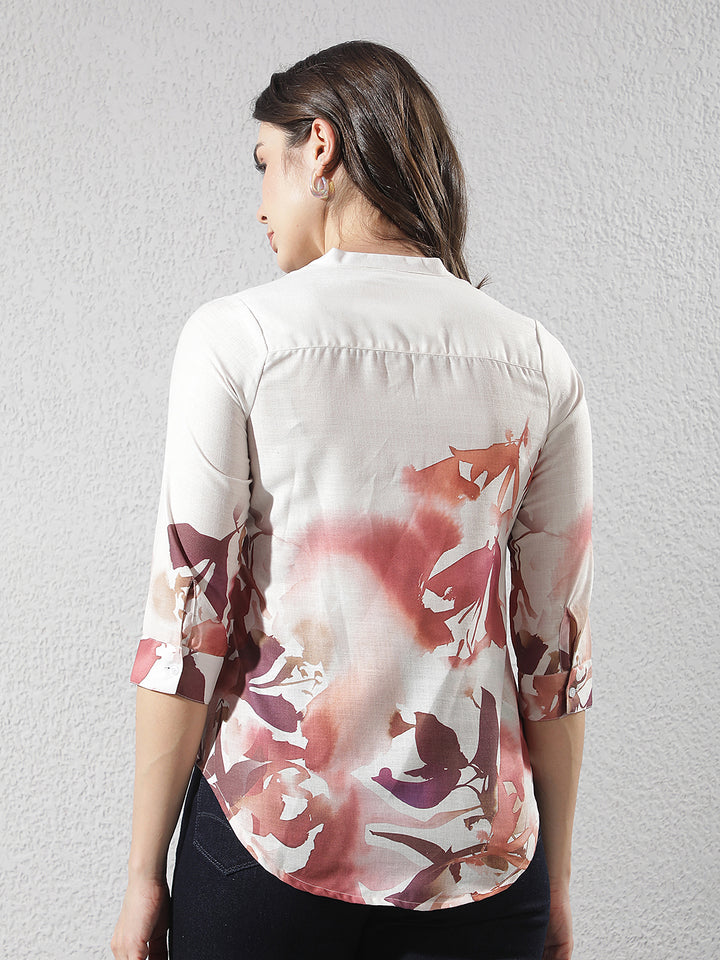 Brown Printed V-Neck Top