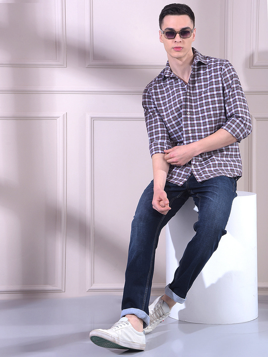 Brown Checked 100% Cotton Shirt