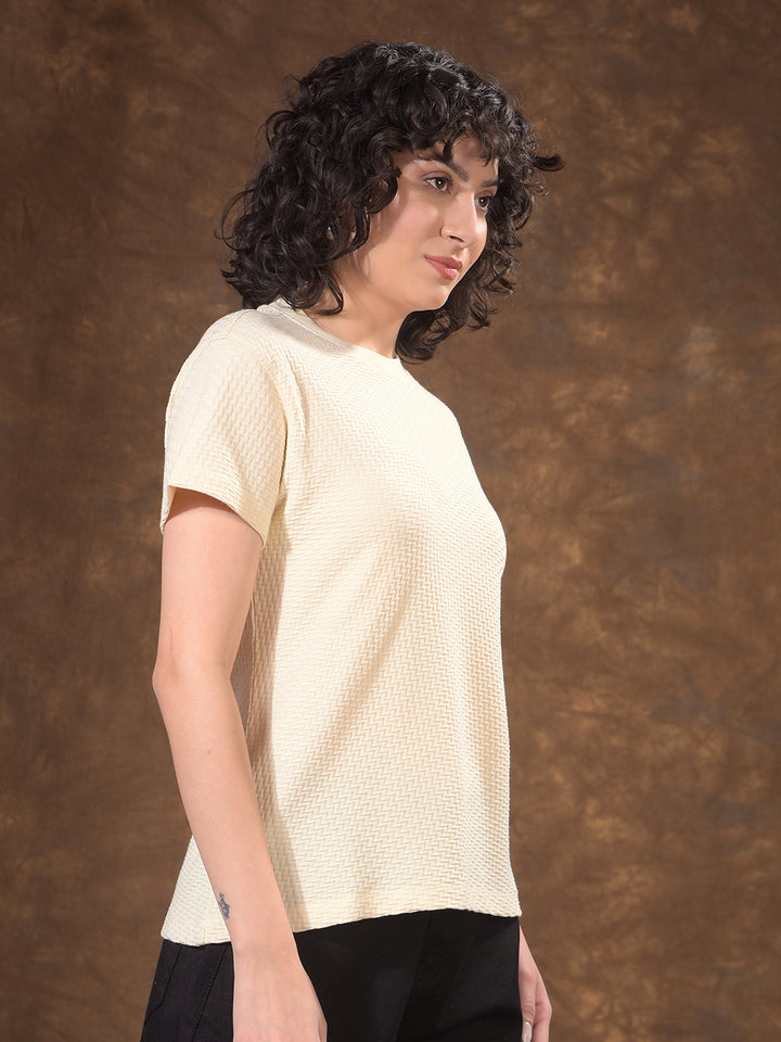 Luxe Warm Sand Beige Jacquard T-Shirt