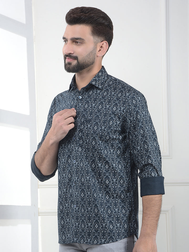 Raven Noir Black Printed Modal Shirt