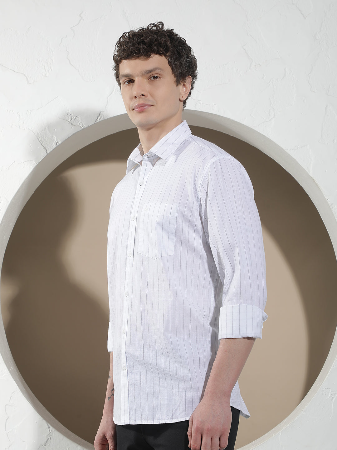 White Vertical Stripes 100% Cotton Shirt