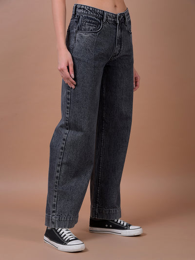 Grey Wide Leg 100% Cotton Jeans