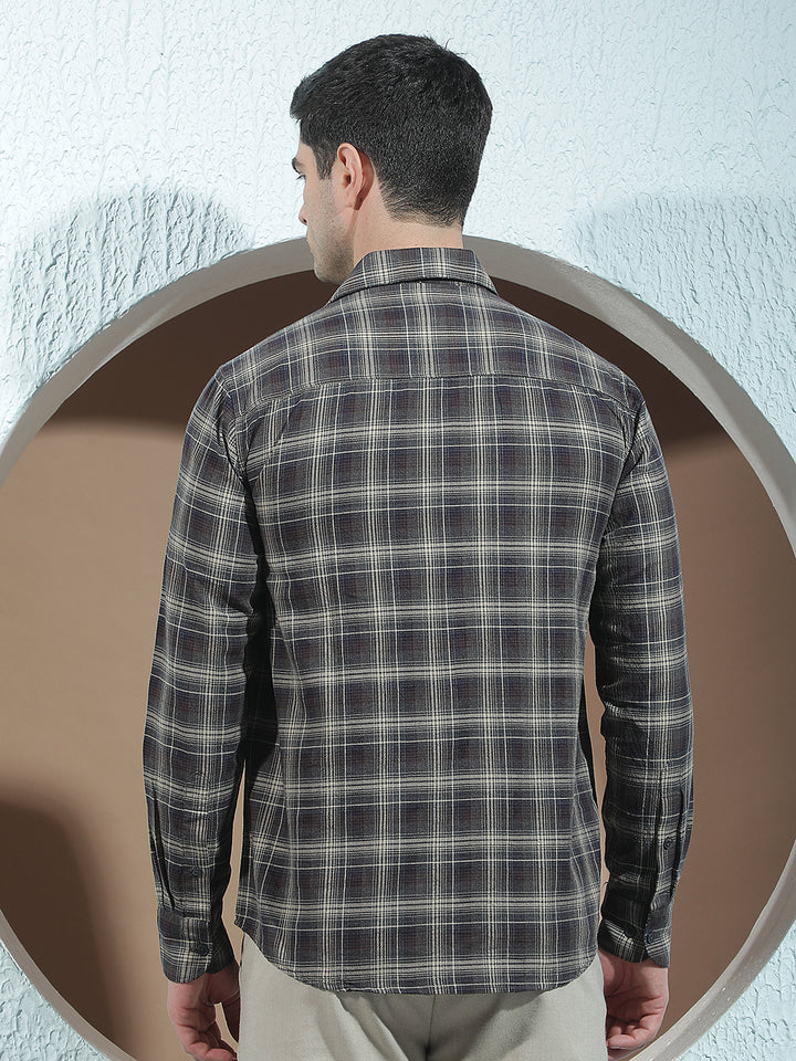 Brown 100% Cotton Checked Shirt