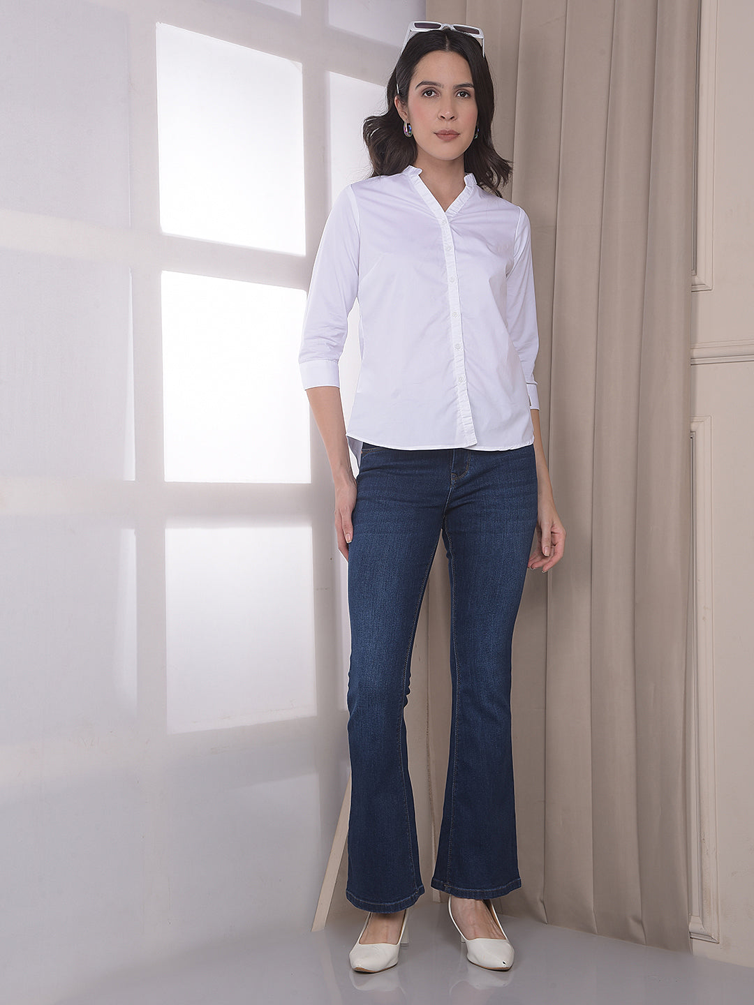 Trendy Crisp White V-Neck Shirt