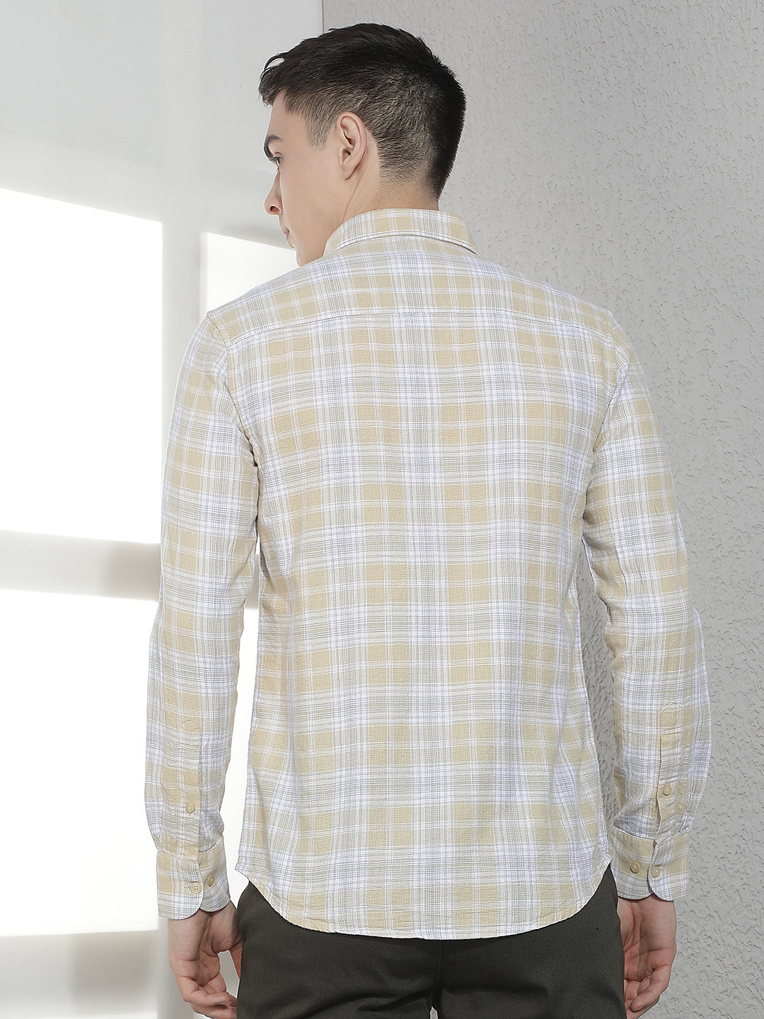 Beige Tartan Checked 100% Cotton Shirt