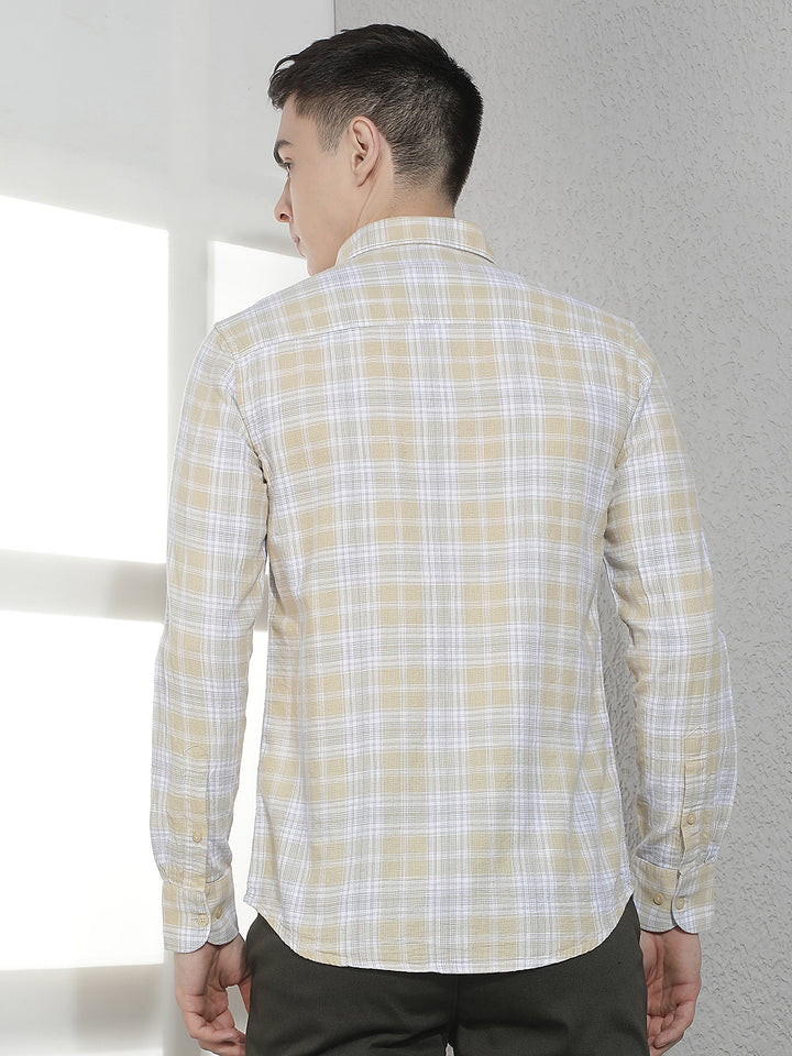 Beige Tartan Checked 100% Cotton Shirt
