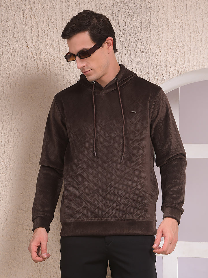 Brown Jacquard Hooded Neck Sweatshirt