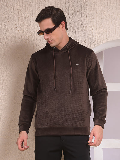 Brown Jacquard Hooded Neck Sweatshirt