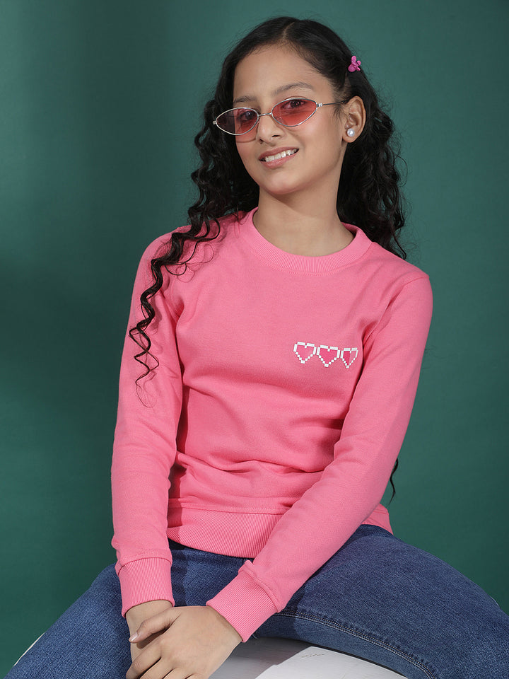 Pink Hearts Embellished Sweatshirt