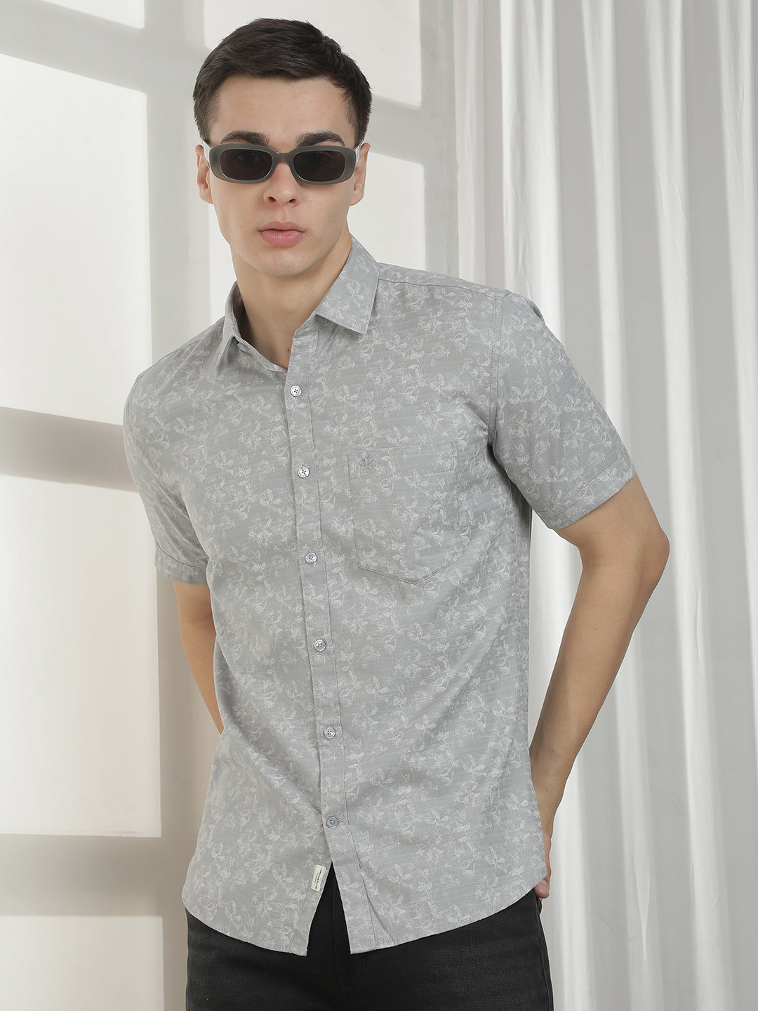 Grey Floral Print Shirt
